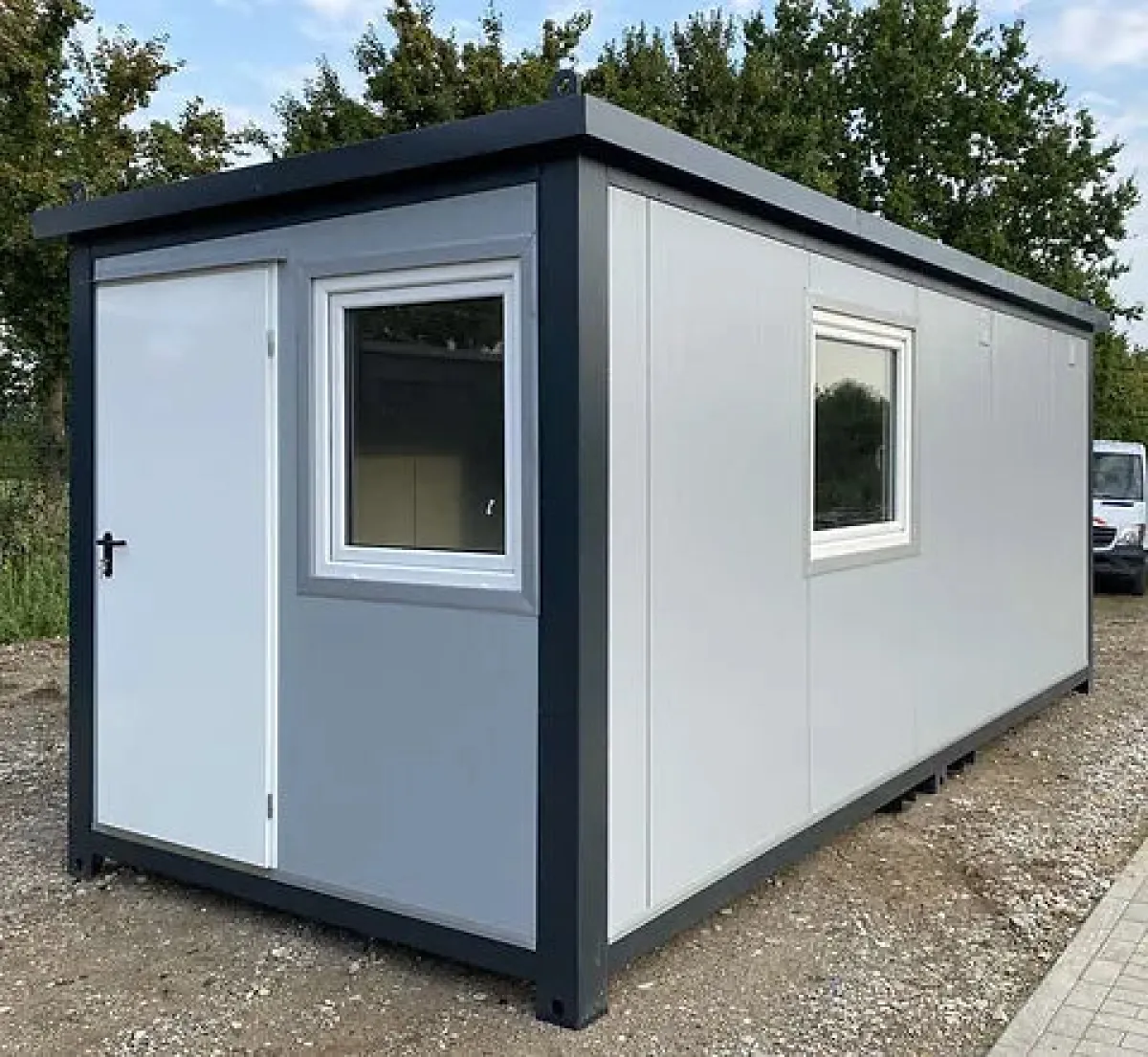 6 × 2.40 m office container, WC + shower + kitchen