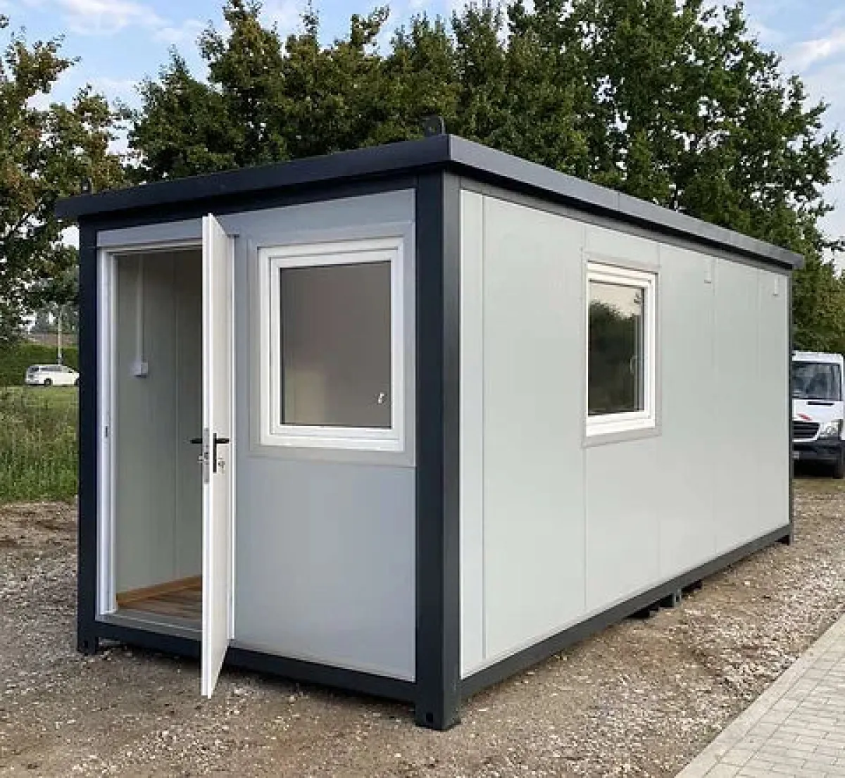 6 × 2.40 m office container, WC + shower + kitchen
