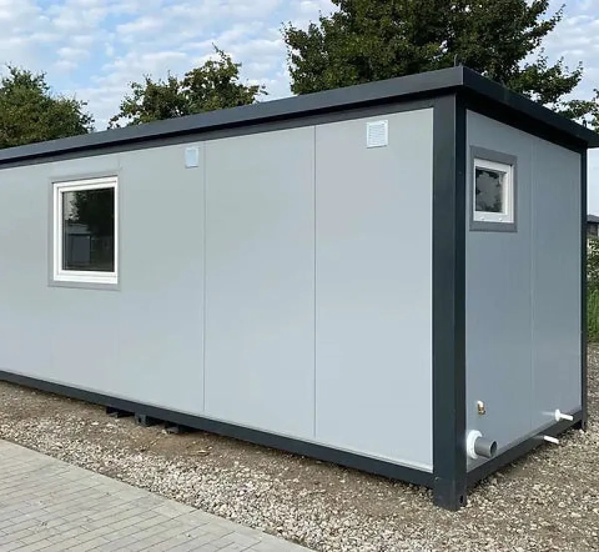 6 × 2.40 m office container, WC + shower + kitchen