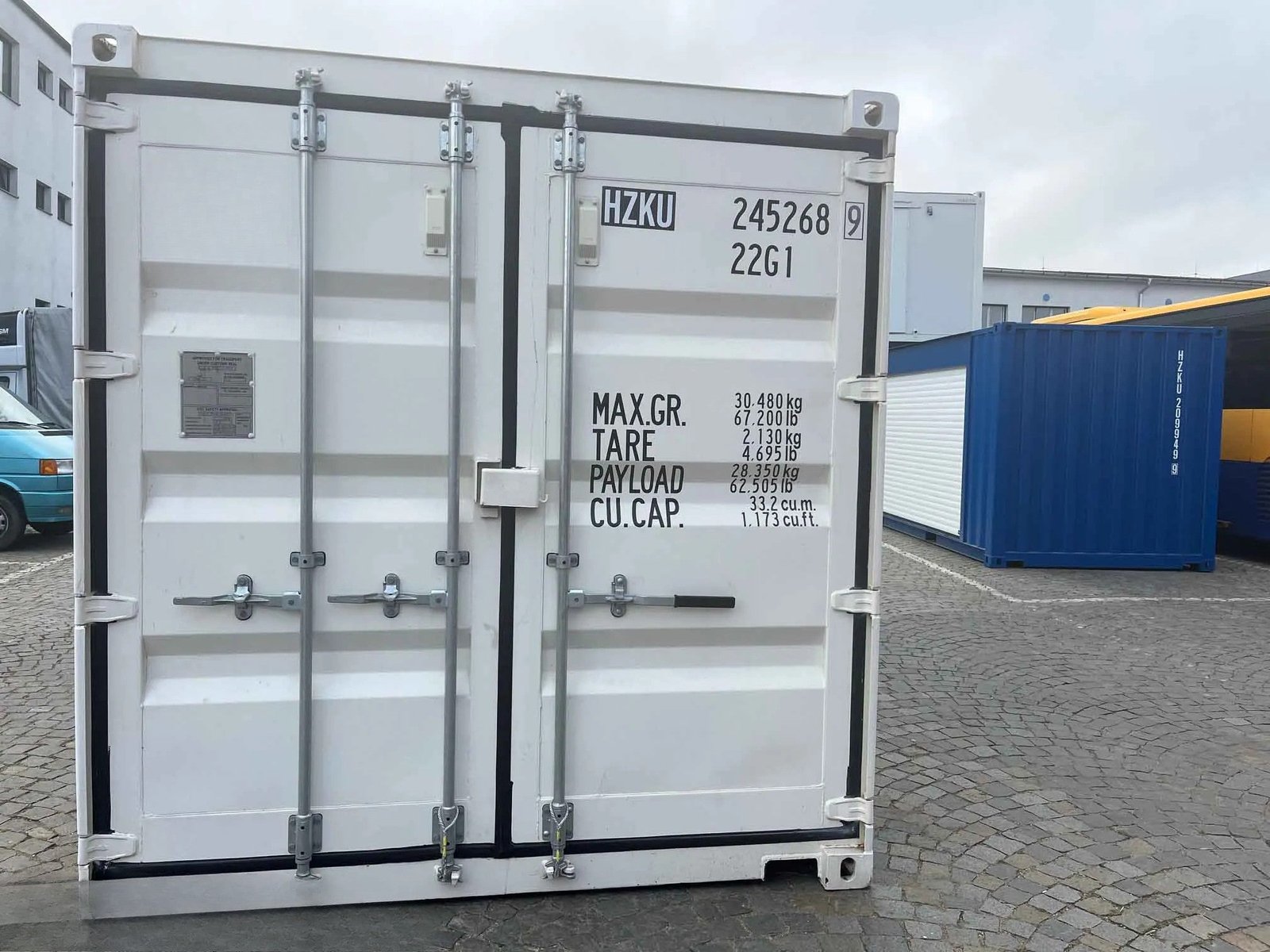 20' modified container with side roller shutter, RAL 9010 white