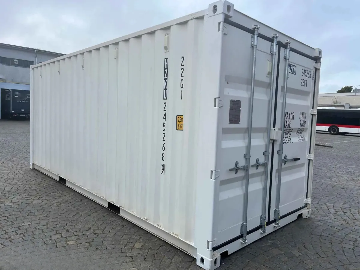20' modified container with side roller shutter, RAL 9010 white