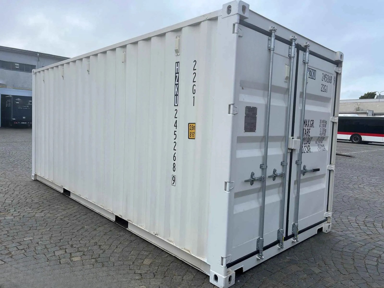 20' modified container with side roller shutter, RAL 9010 white