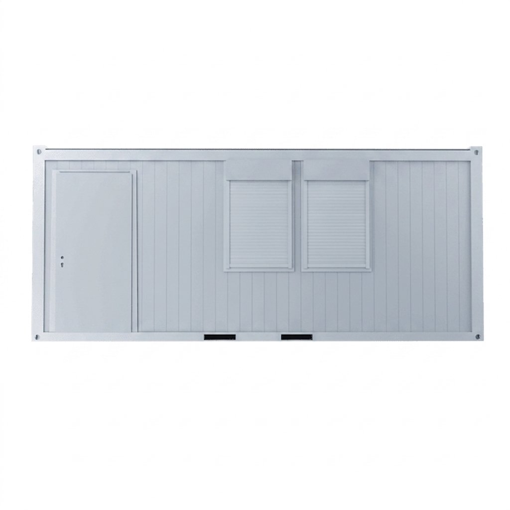Bureau modulaire 20 pieds + sanitaires (1 porte, 2 fenêtres, 1 WC, 1 lavabo, 1 vasistas, isolation PU)
