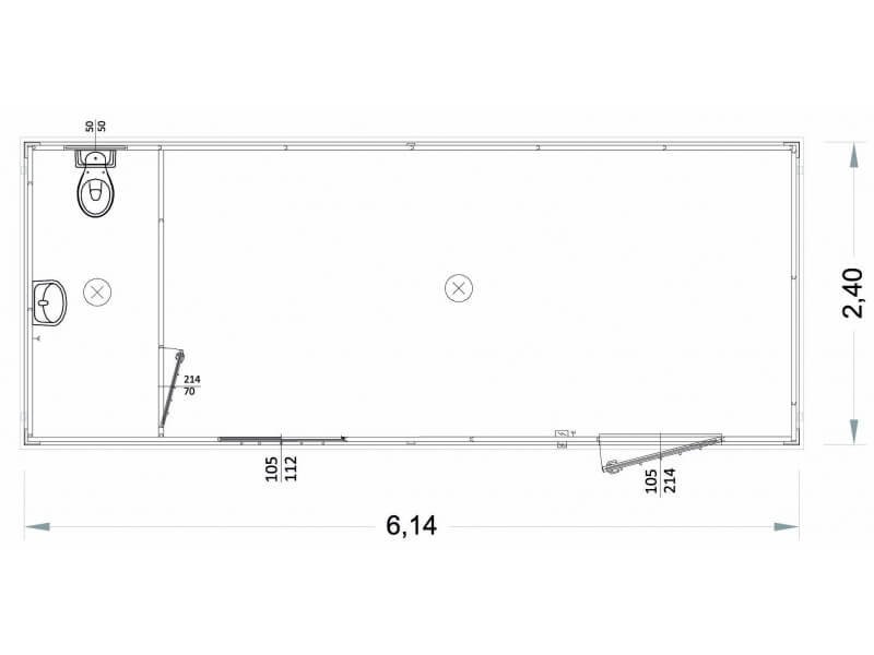 Box prefabbricati 6 metri Con Bagno e Doccia